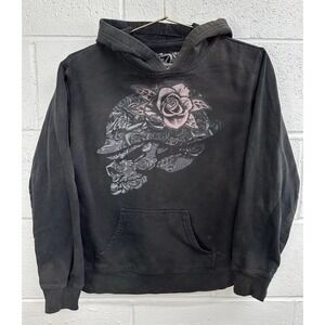 Y2K 90s Vintage Metal Mulisha Skull Ros es Pullover Black Hoodie / Womens Medium